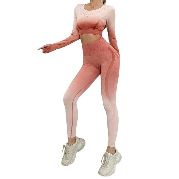 Women Yoga Suit Sport Tops Pants Set Fitness - Peakvitality Fitness